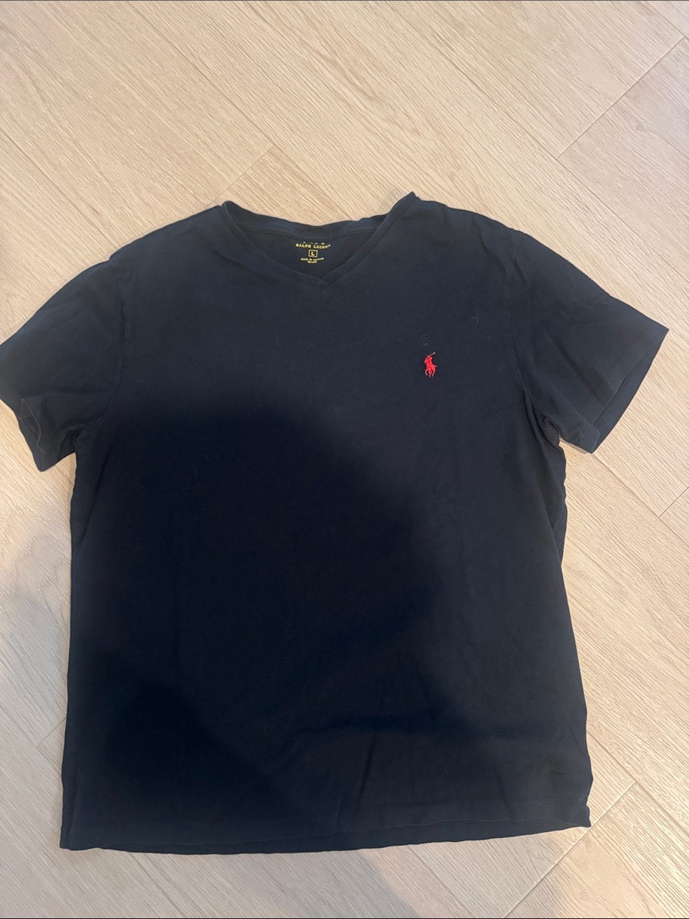Ralph Lauren Black Short Sleeve V-Neck Tee with Red Pony Logo
